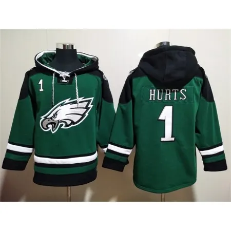 Men's Philadelphia Eagles #1 Jalen Hurts Green Lace-Up Pullover Hoodie TBXB