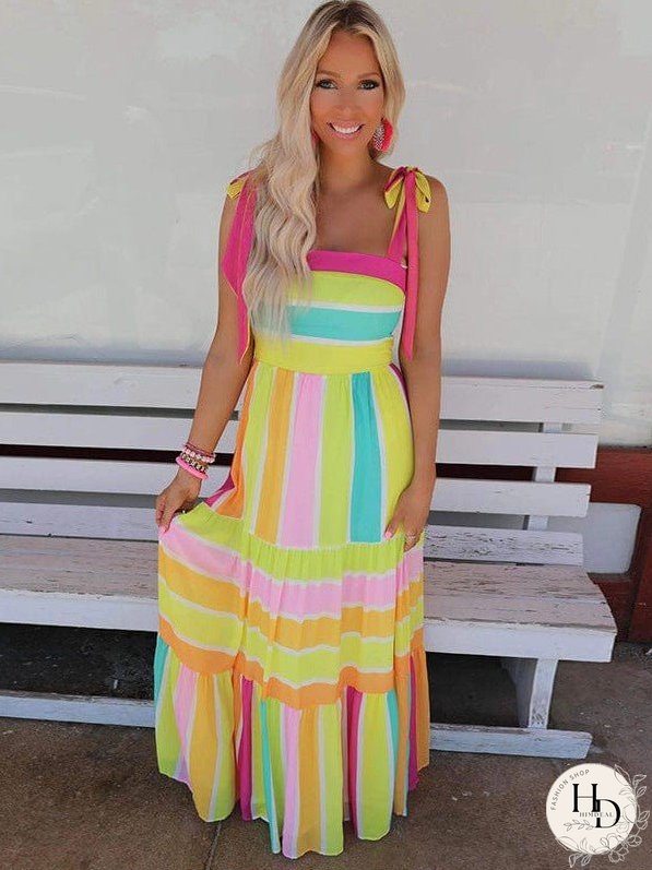 Striped Maxi Dress with Tie Detail