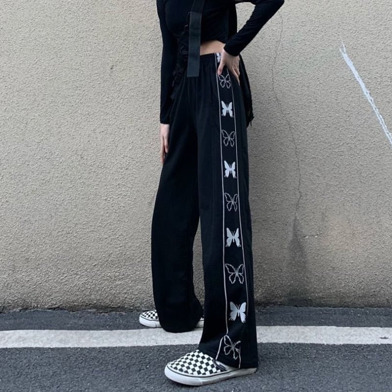 Women's Pants y2k Butterfly Print Harajuku Pants Street Style Loose Elastic Waist Trousers for Female Korean Women Sports Pants