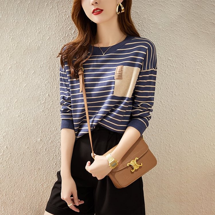 Striped Casual Long Sleeve Knitwear QueenFunky