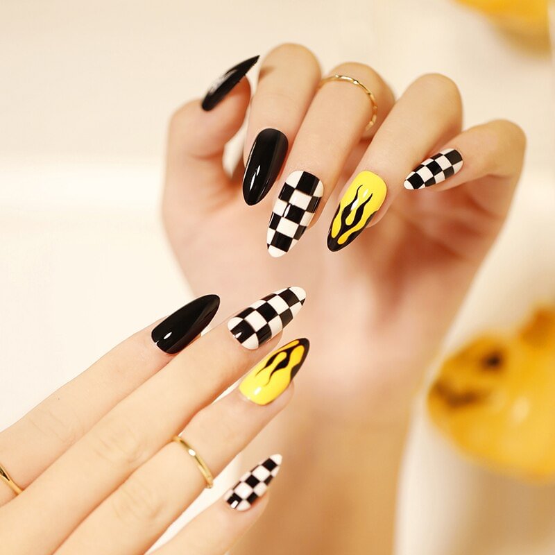 24pcs halloween fake nails with glue Removable Long Paragraph Fashion Manicure press on nails halloween for girls