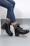 Women's Knitted Patched Lace-up Heeled Ankle Martens Boots