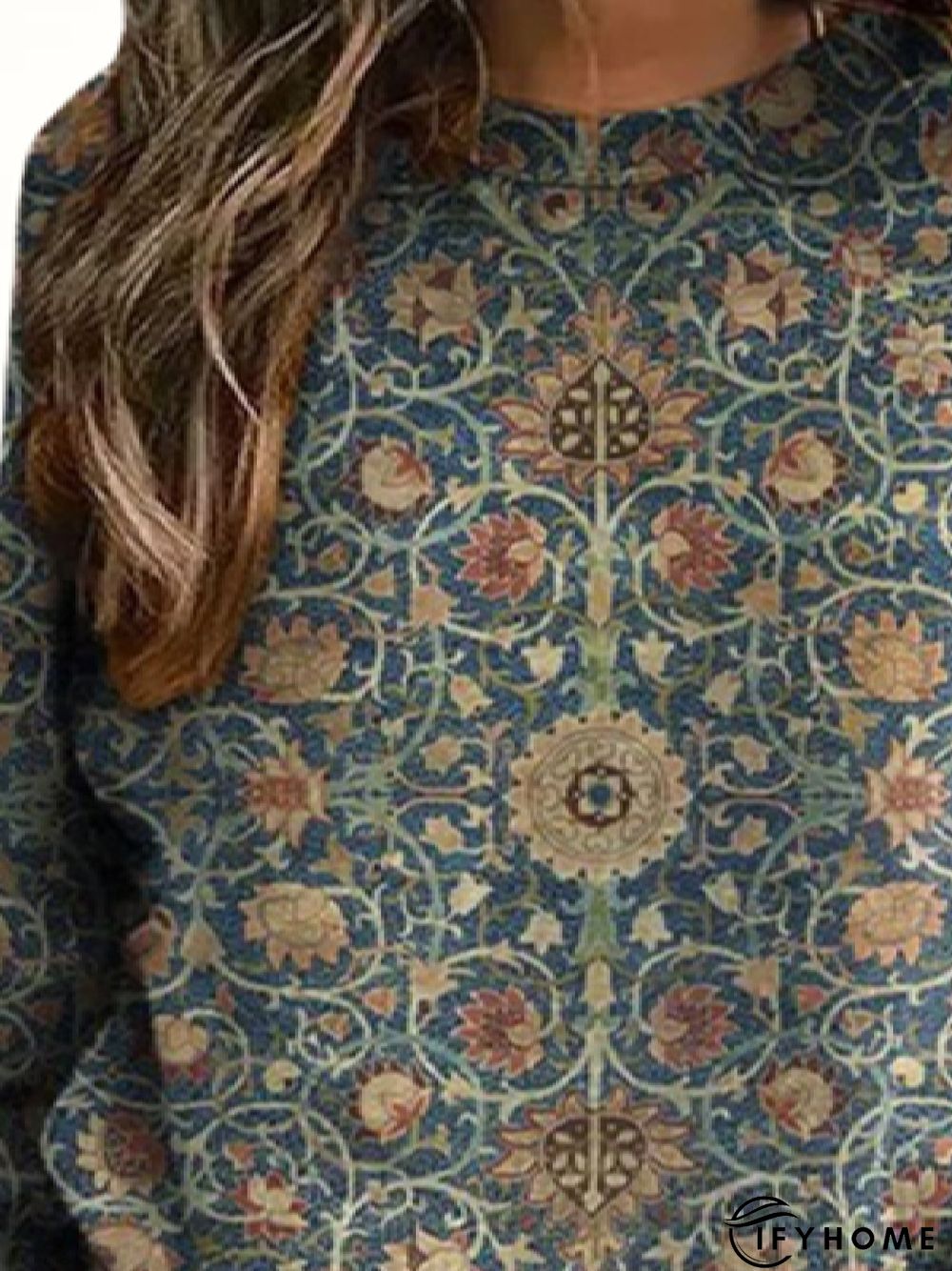 Casual Long Sleeve Crew Neck Ethnic Loose Sweatshirt | IFYHOME