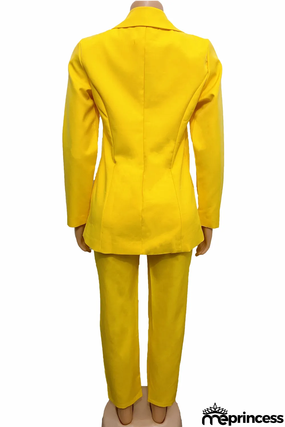 Yellow Fashion Casual Solid Cardigan Pants Turn-back Collar Long Sleeve Two Pieces