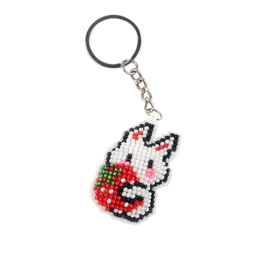 Full Bead Embroidery Keychain Strawberry Bunny Printed Keyring Cross Stitch Kits