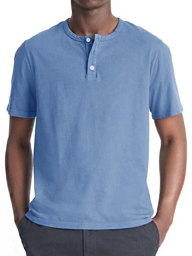 Men's Casual Basic Button-Down Crew Neck Henley Shirt