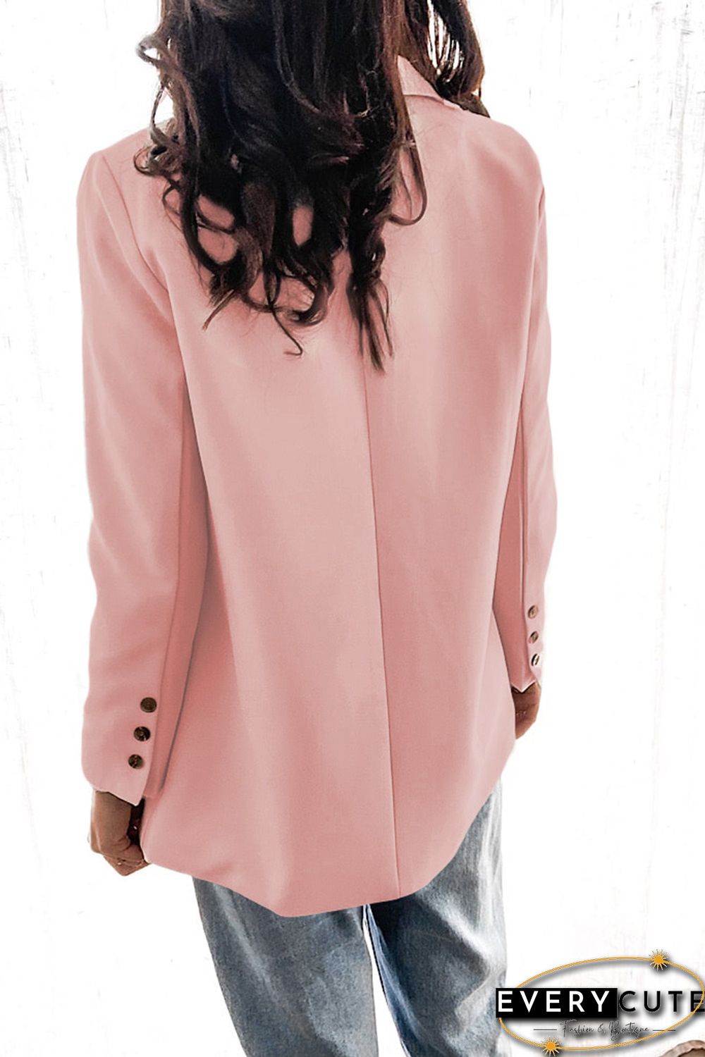 Pink Turn-Down Collar Buttons Blazer with Pockets