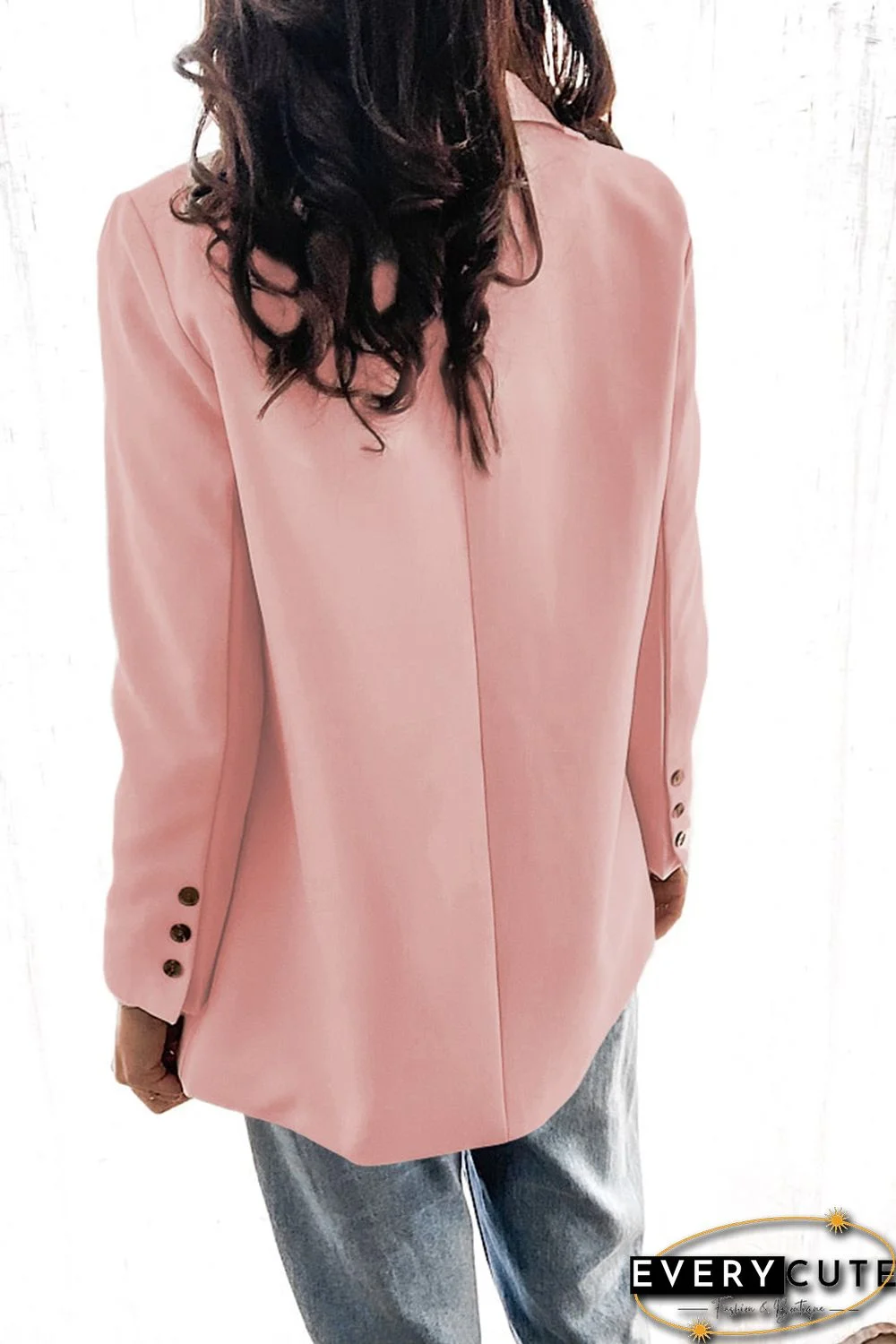 Pink Turn-Down Collar Buttons Blazer with Pockets