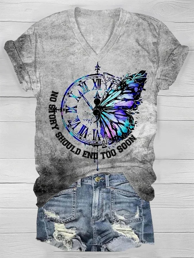 No Story Should End Too Soon Butterfly Print Short Sleeve T-Shirt socialshop