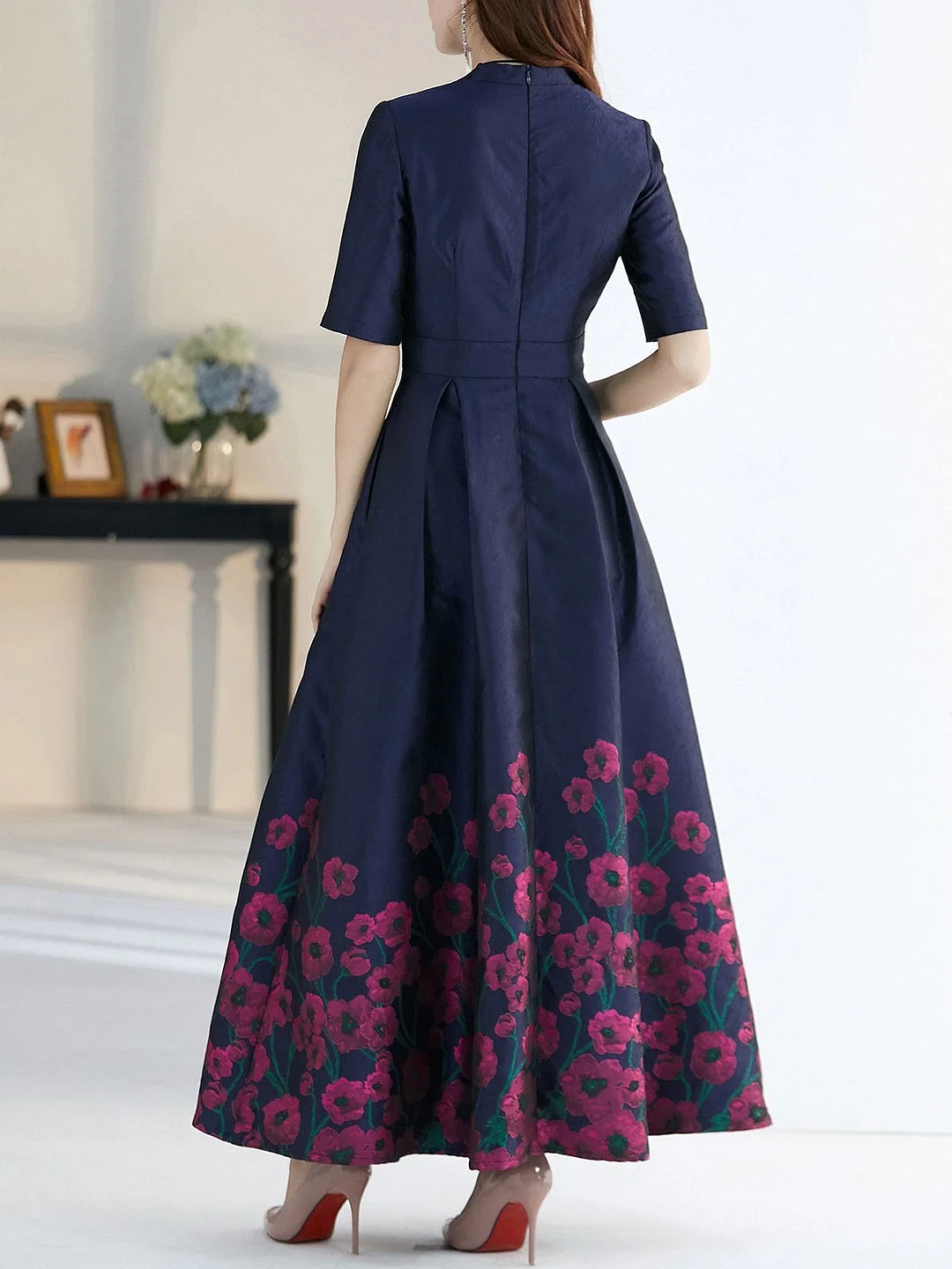 V neck Floral Printed Elegant Maxi Dress