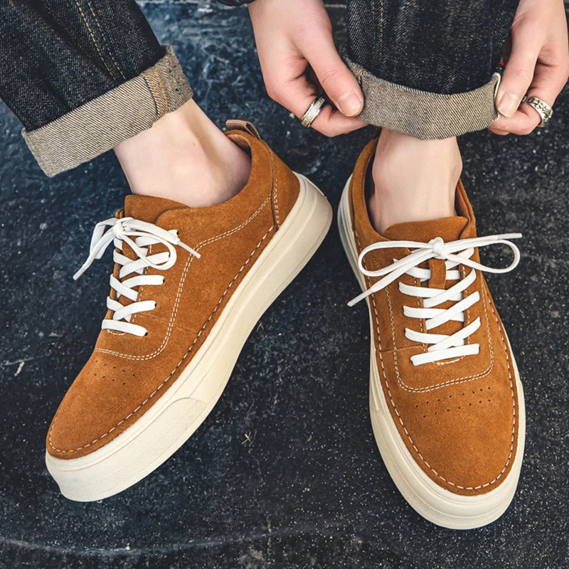 Men'S Casual All-Match Cow Suede Leather Low Top Sneakers