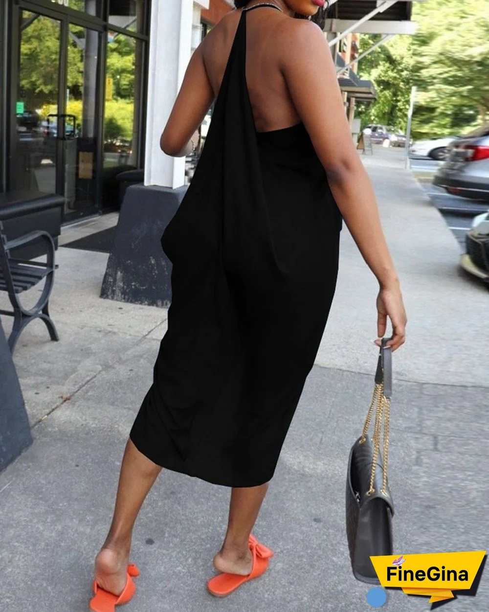 Ruffles Halter Sleeveless Slit Casual Dress