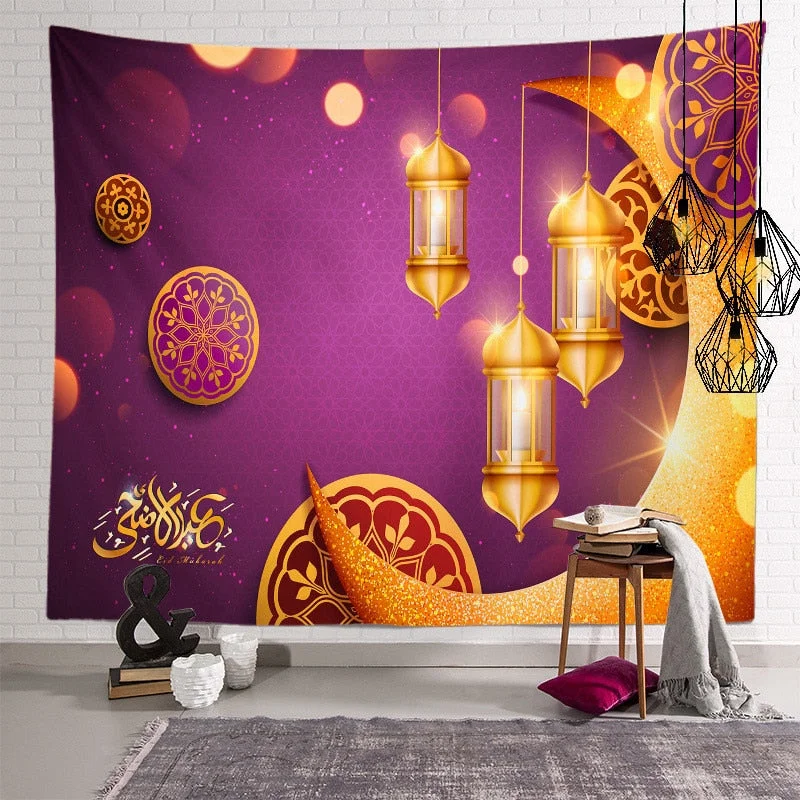 2021 Ramadan Decorations Home Tapestry Moon Star Eid Mubarak Wall Hanging Tapestries Decor Living Room Bedroom Background Decor