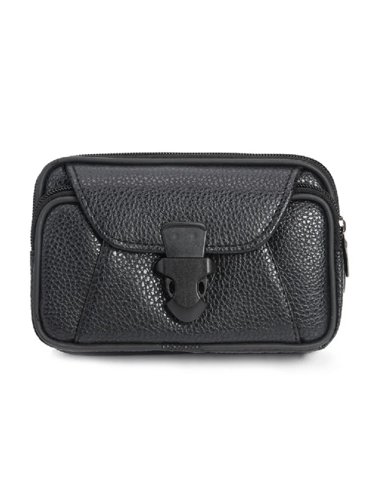Fashion Men Waist Bag Leather Money Purse Zip Pocket (Horizontal)(Black)