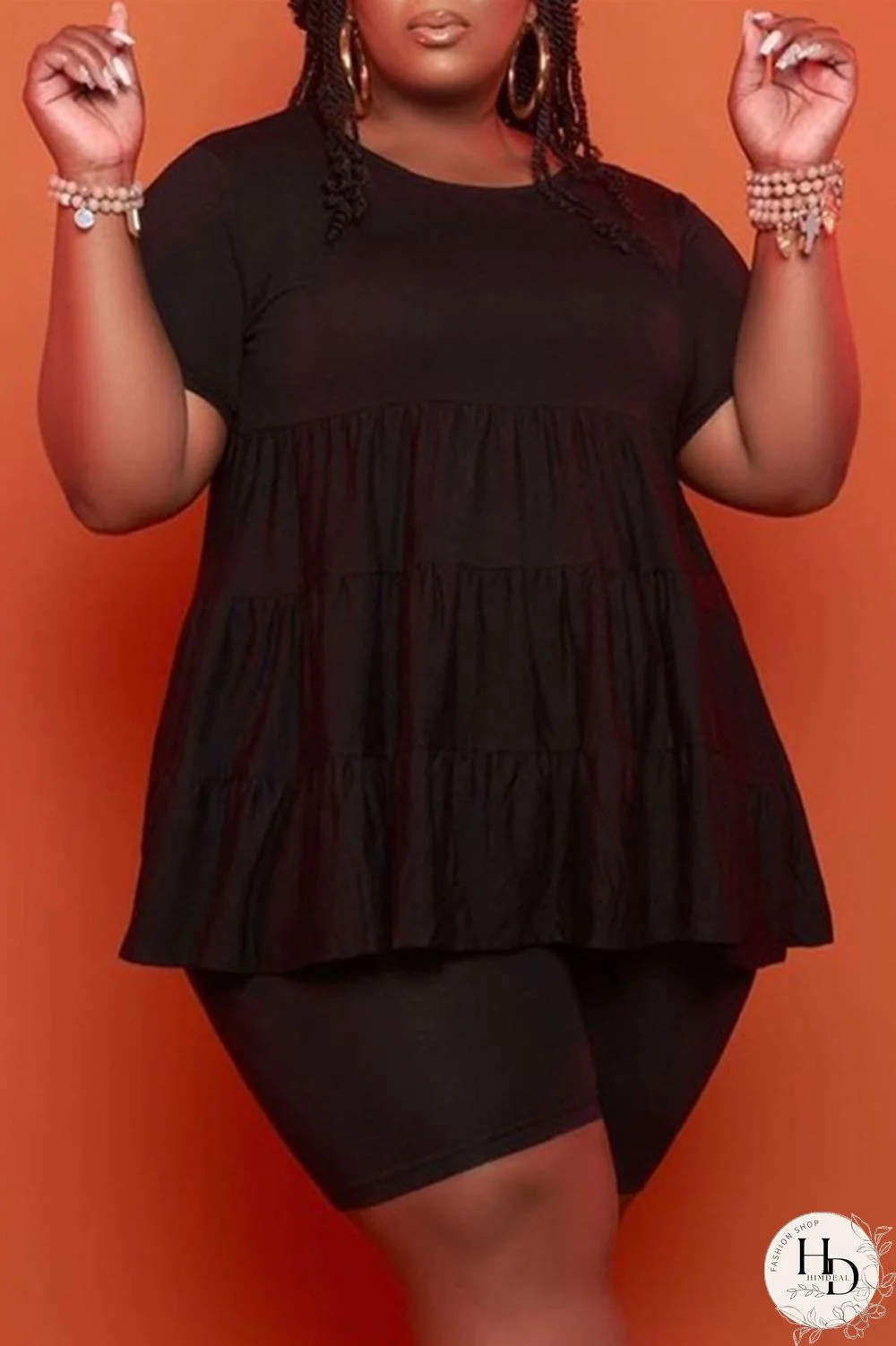 Yellow Fashion Casual Solid Basic O Neck Plus Size Two Pieces