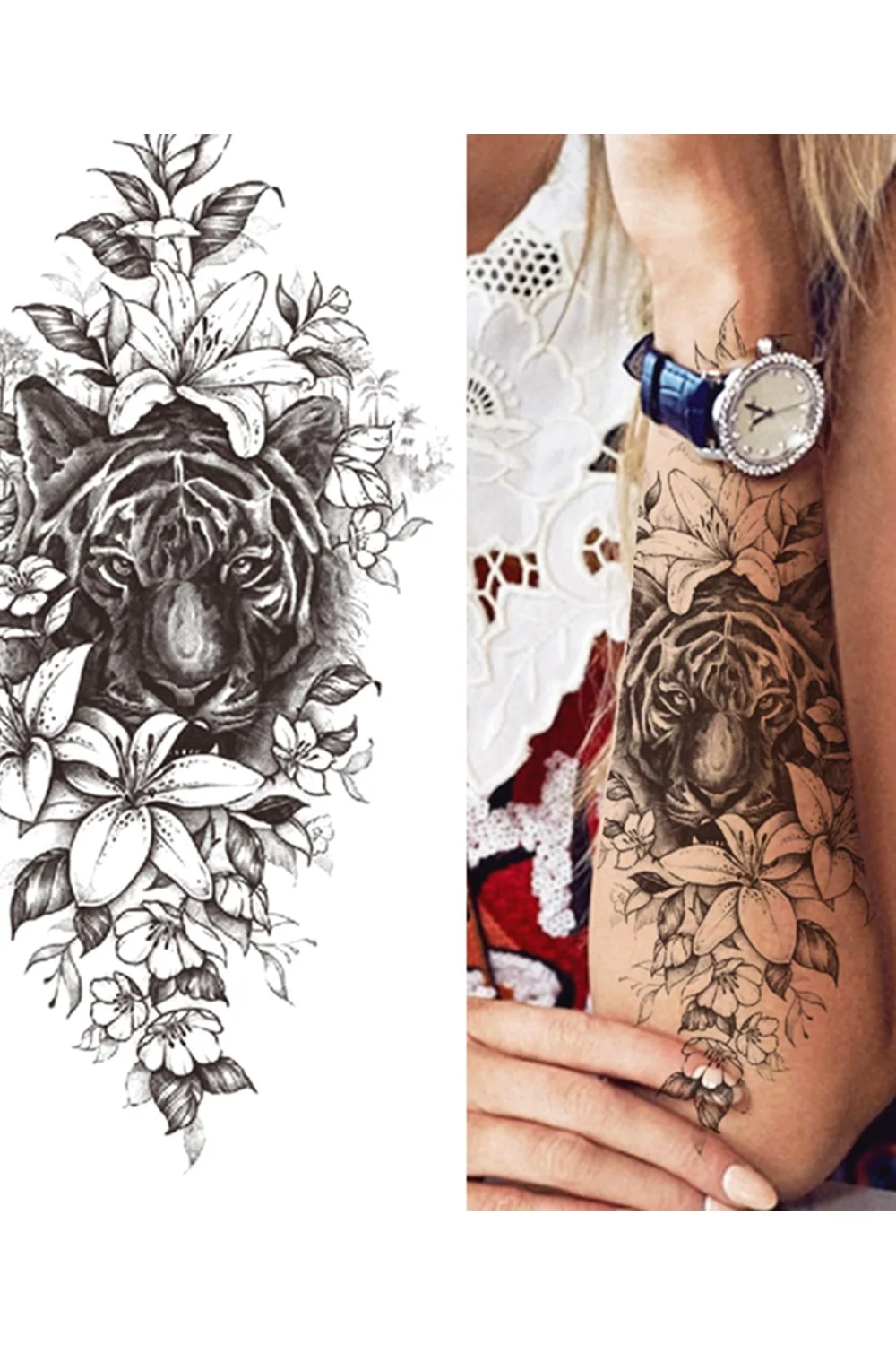  Forest Tattoo Sticker For Men Women Children Tiger Wolf Death Skull Temporary Tattoo Fake Henna Skeleton King Animal Tatoo 921-1