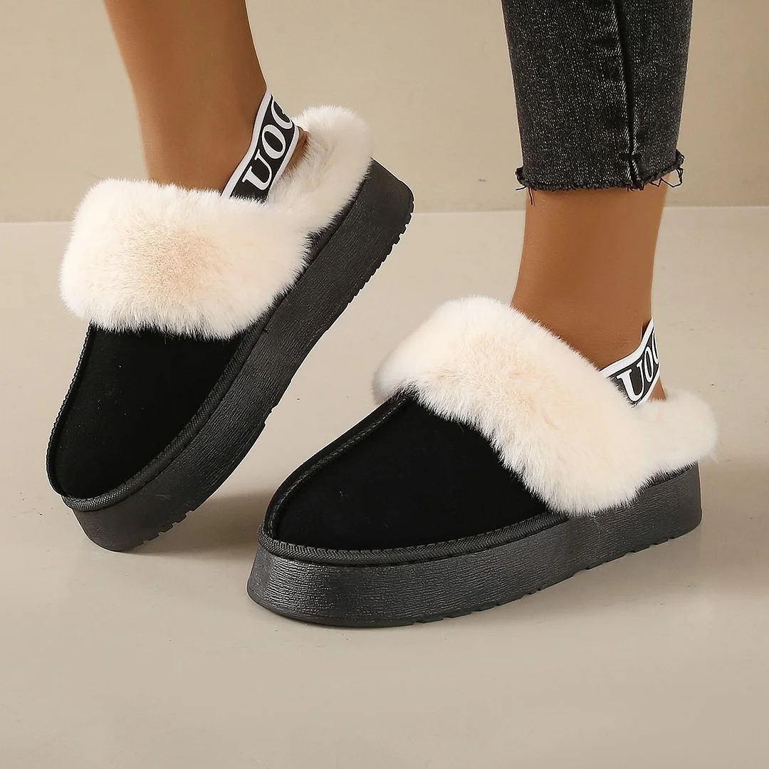 Yyvonne Yyvonne Autumn And Winter New Women's Thick-Soled Casual Women's Shoes Fashion Snowy Tight Belt Warm Low-Top Hair Slippers