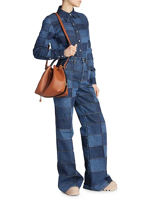 Chlo&eacute; Marcie Leather Bucket Bag-Tan