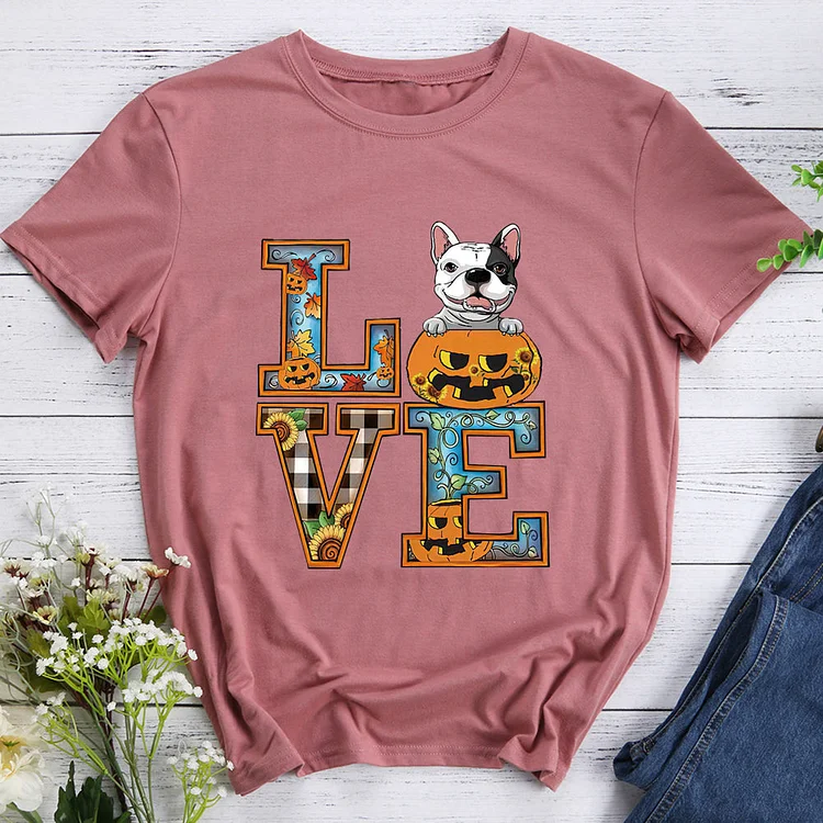 Love fall halloween dog t shirt tee