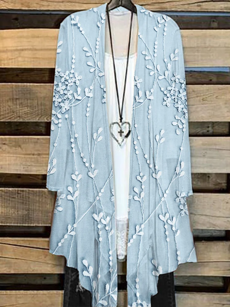 VChics Classy Floral Lace Embroidered Flowy Cardigan
