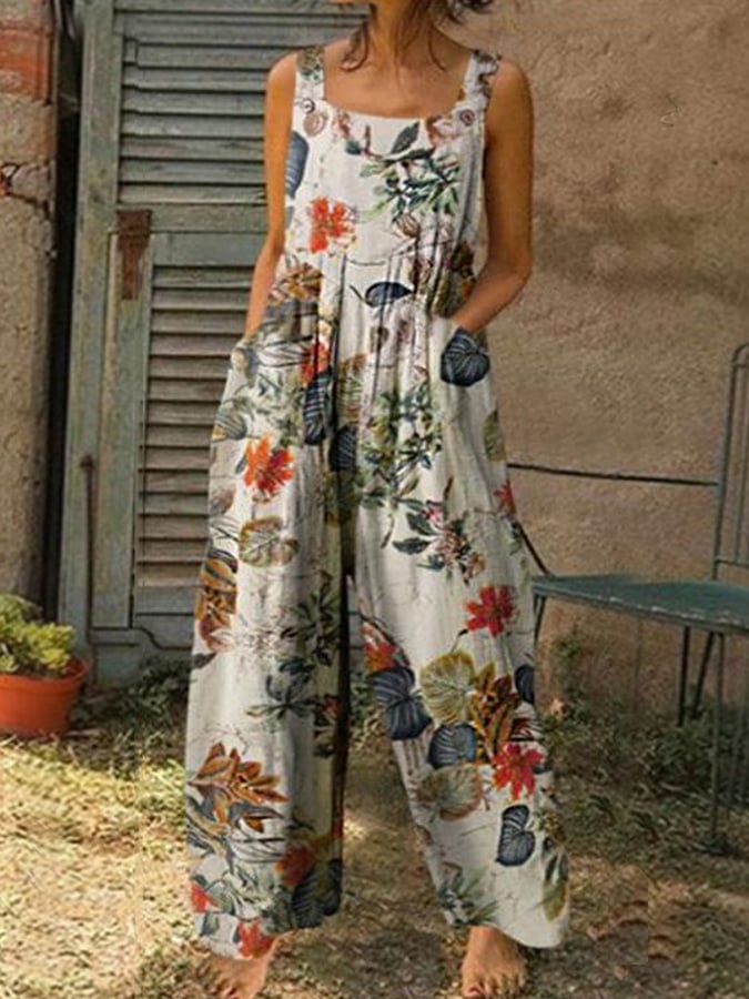 Women's Floral Wide-Leg Cotton Jumpsuit