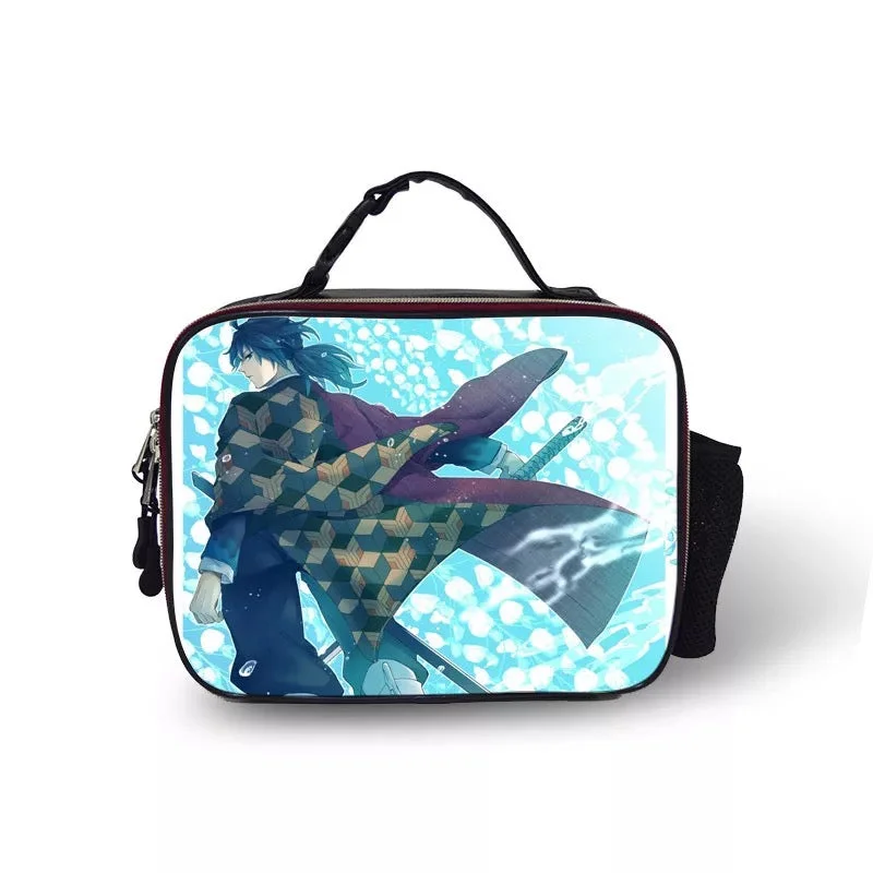 Buzzdaisy Demon Slayer Kimetsu no Yaiba #18 PU Leather Portable Lunch Box School Tote Storage Picnic Bag