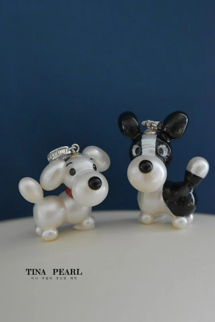 tina pearls pink necklace and pink dog 