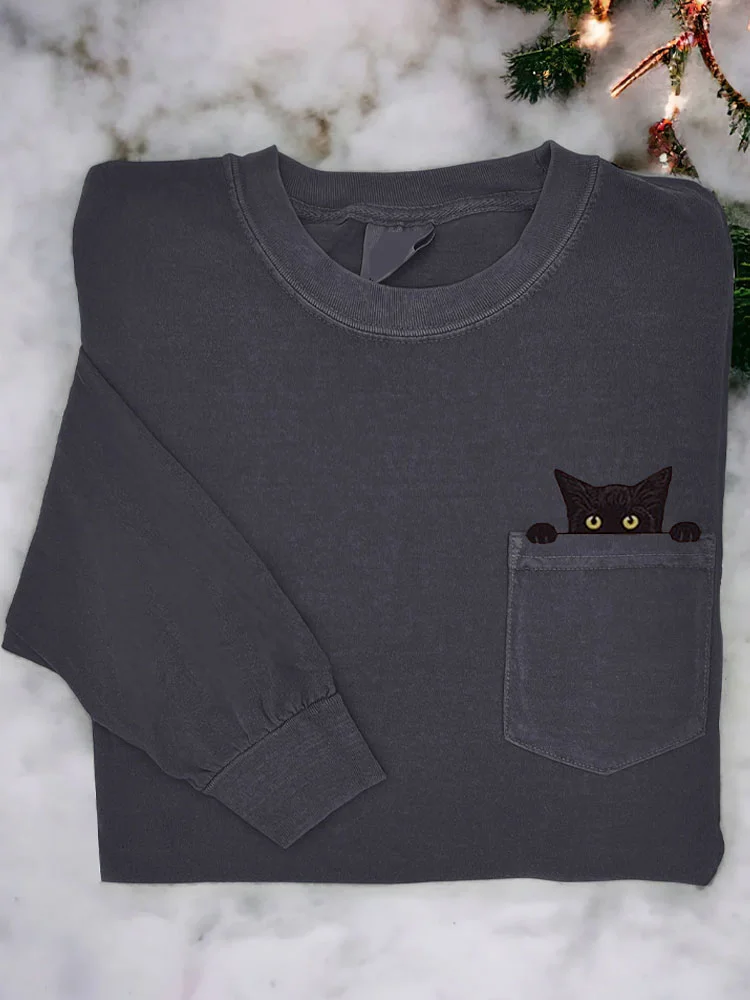Women's Casual Funny Black Cat Print T-Shirt