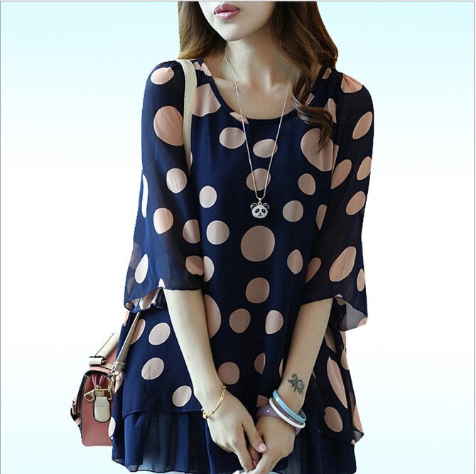 Sweet Ruffles Office Wear Polka Dot Chiffon Blouse Tops