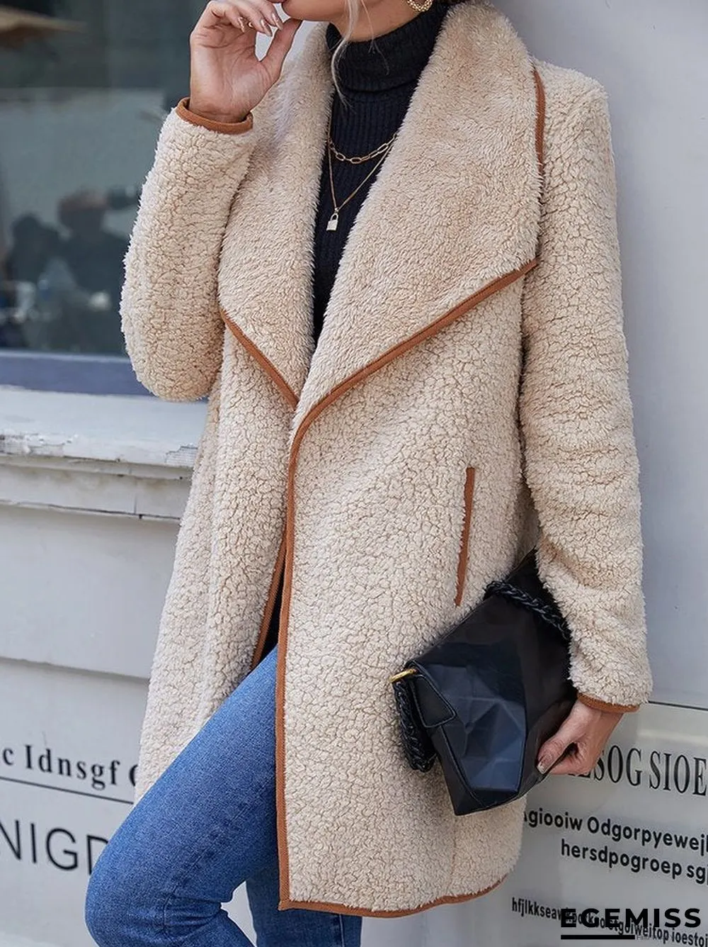 Lapel Vintage Solid Furry Long Sleeves Outerwear | EGEMISS