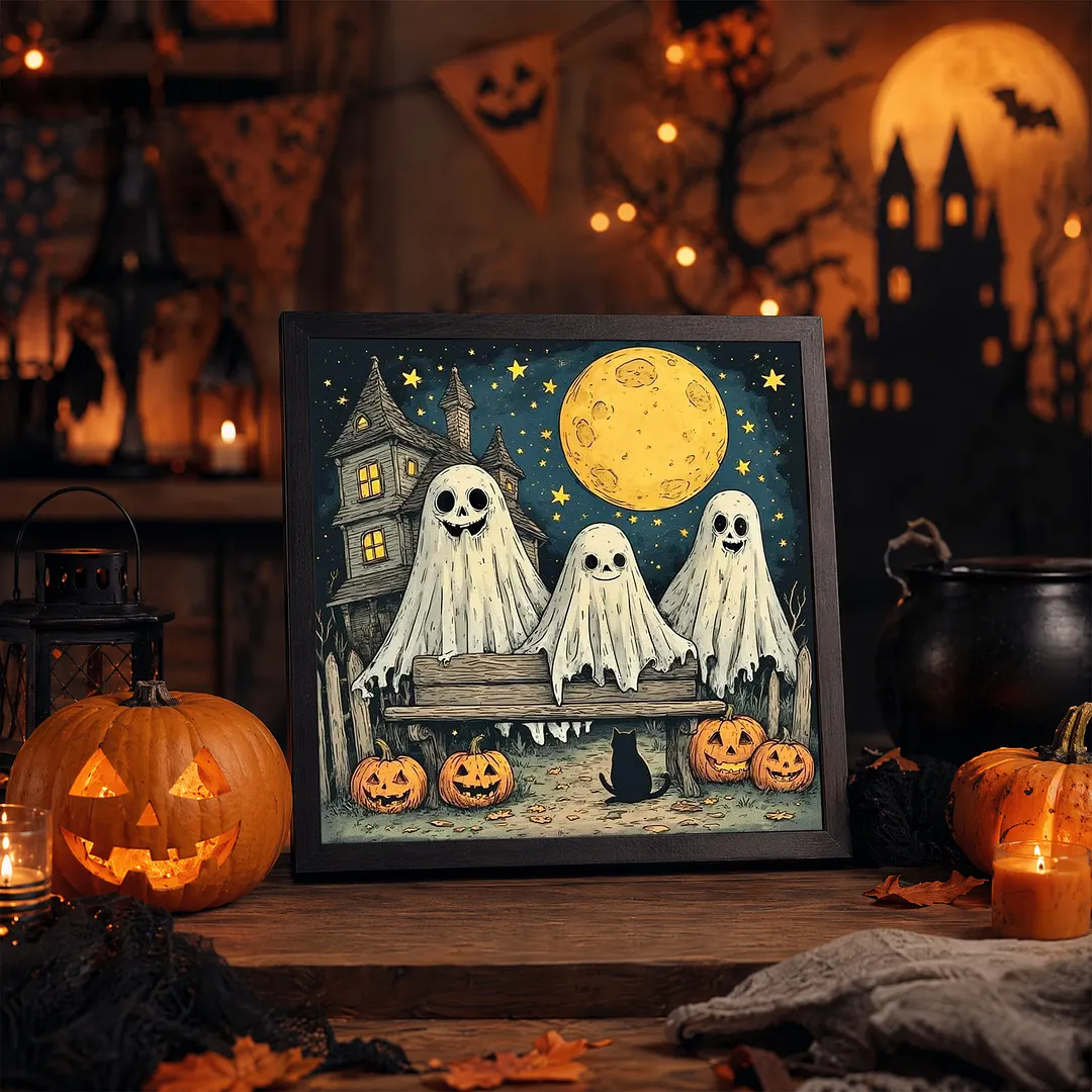 Halloween Three Ghosts 5D DIY Full Square Drill Diamond Painting Kits for Adults Beginners Home Decor Diamonds Paintings Gem Art 35x35cm