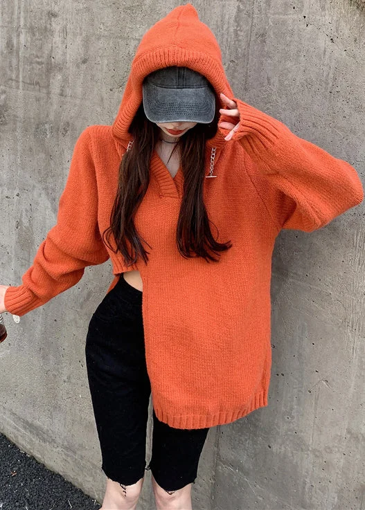 2023 New Oversized Asymmetrical Hooded Knitted Sweater Winter