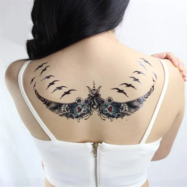 Sdrawing Temporary Tattoo Sticker leaf flower plant black sketch Fake Tatoo Breast Chest Back Belly Flash Tatto For Women Girl