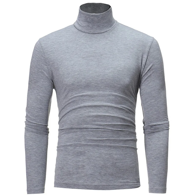 Aonga Turtleneck For Men Solid Colour Slim Elastic Thin Pullover Men Spring Autumn Turtleneck Men Knitting Brand Long Sleeve T-Shirt