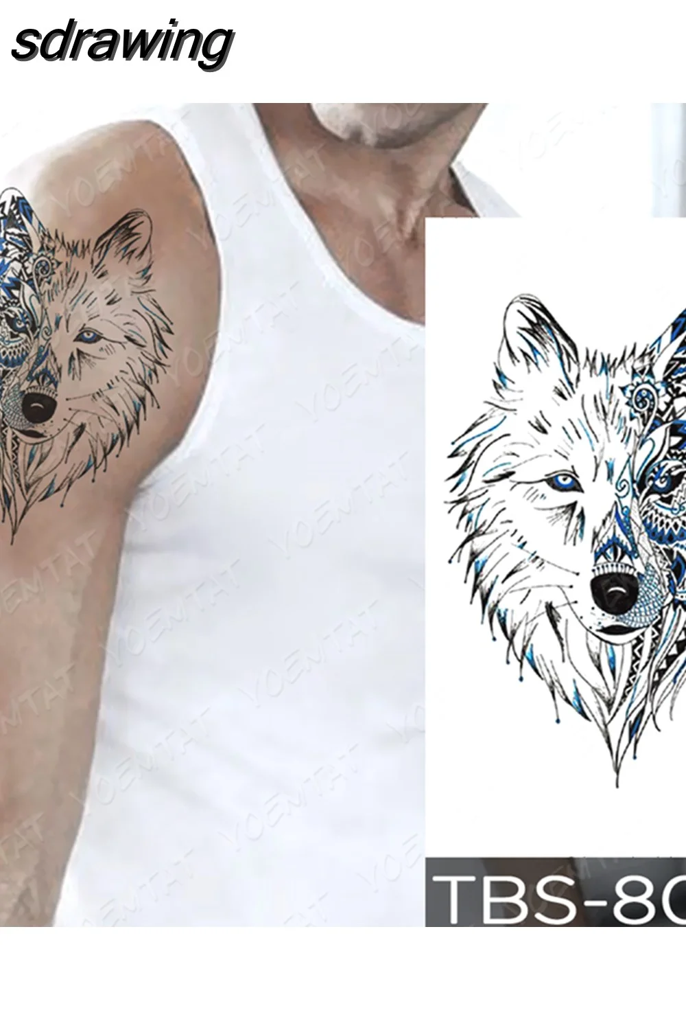 sdrawing Temporary Tattoo Sticker Yin Yang Dragon Feather Wings Flash Tattoos Wolf Totem Body Art Arm Fake Tatoo Men