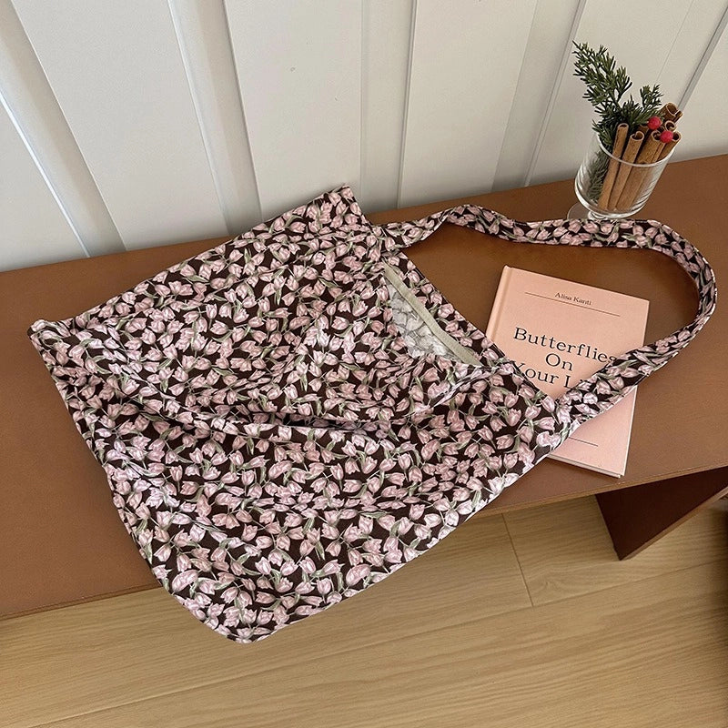 Niche Canvas Bag For Women 2024 New Summer Korean Style Design Sense High Quality Artistic Floral Canvas Bag