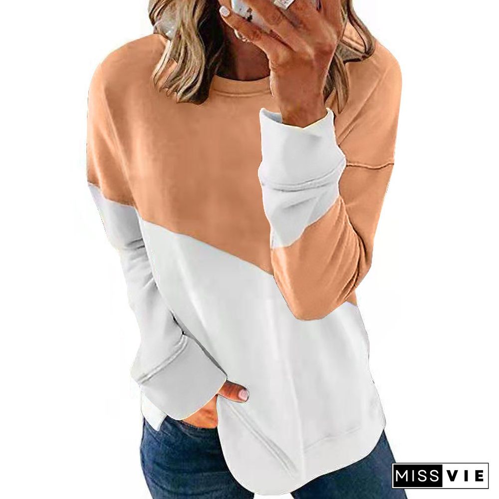 Vintage Round Neck Contrast Color Long-Sleeved Sweater