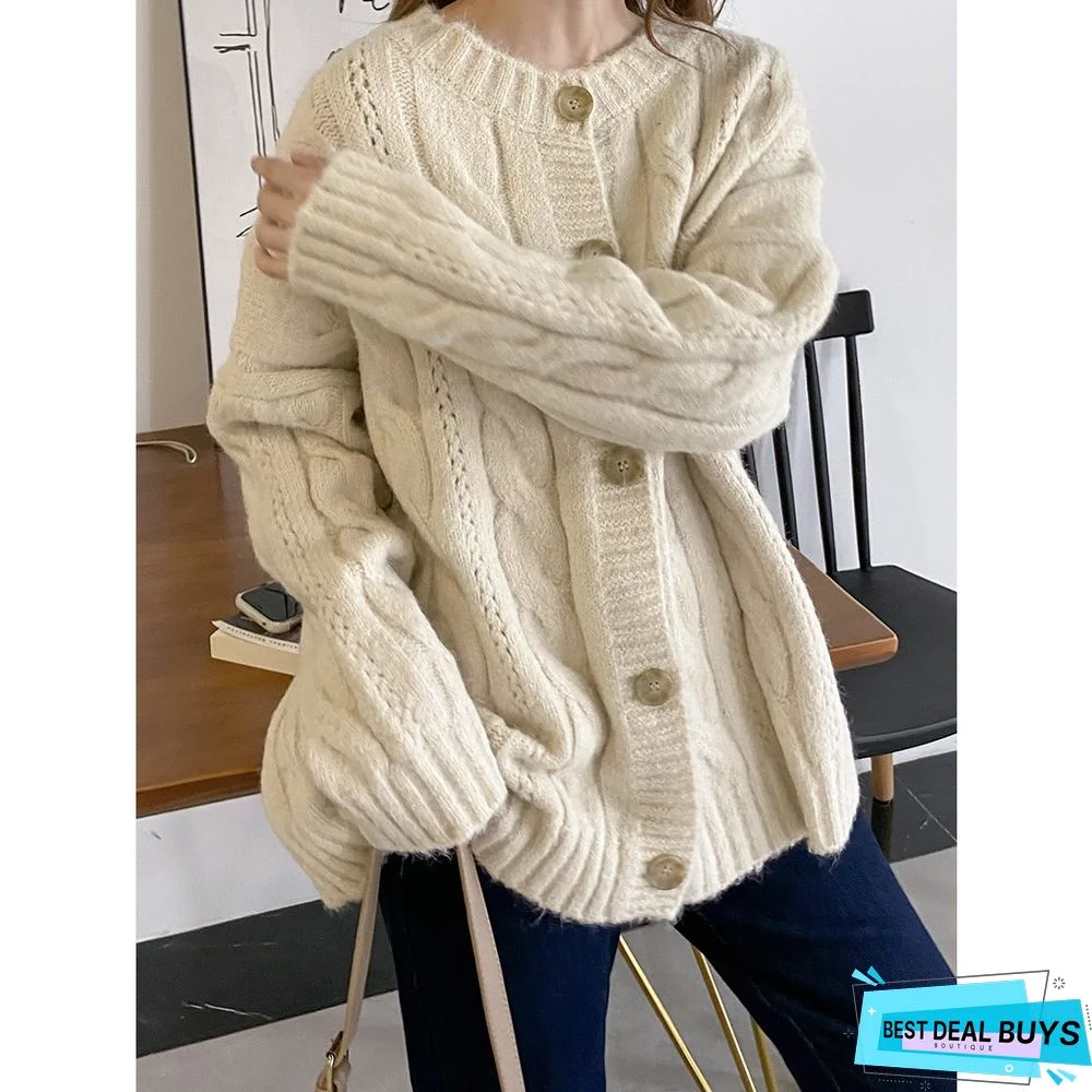 Waxy Yarn Mohair Women's Cardigan Coat Sweater