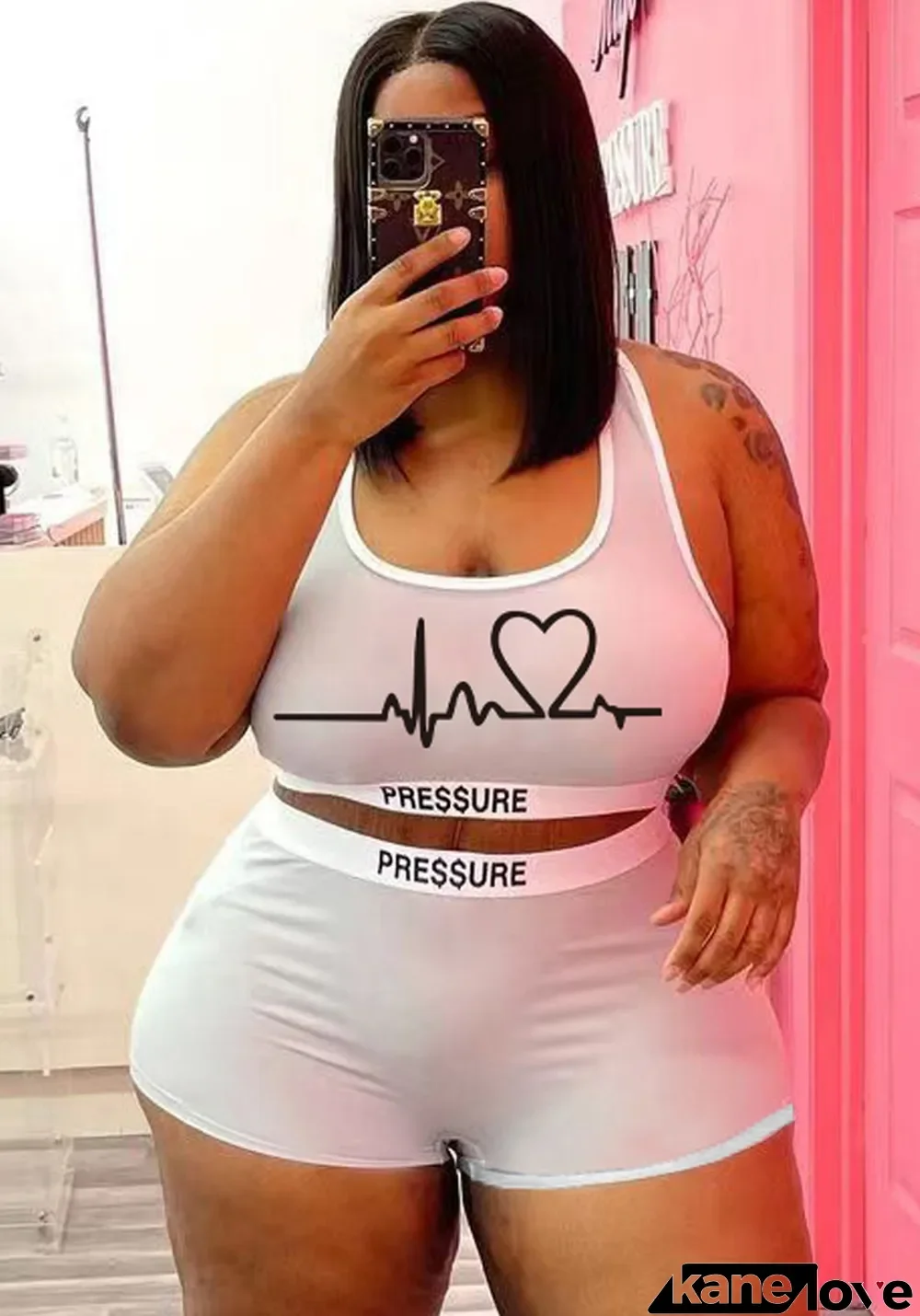 Women Summer White Casual U-neck Sleeveless Print Vest Plus Size Two Piece Short Set