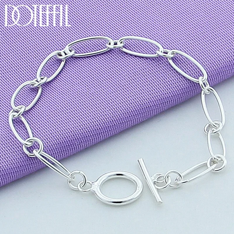 DOTEFFIL 925 Sterling Silver Simple Chain OT Buckle Bracelet For Woman Jewelry