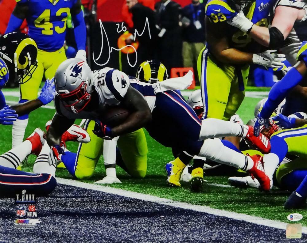 Sony Michel Sgned Patriots 16x20 PF SB LIII TD Full Color Photo Poster painting - Beckett Auth