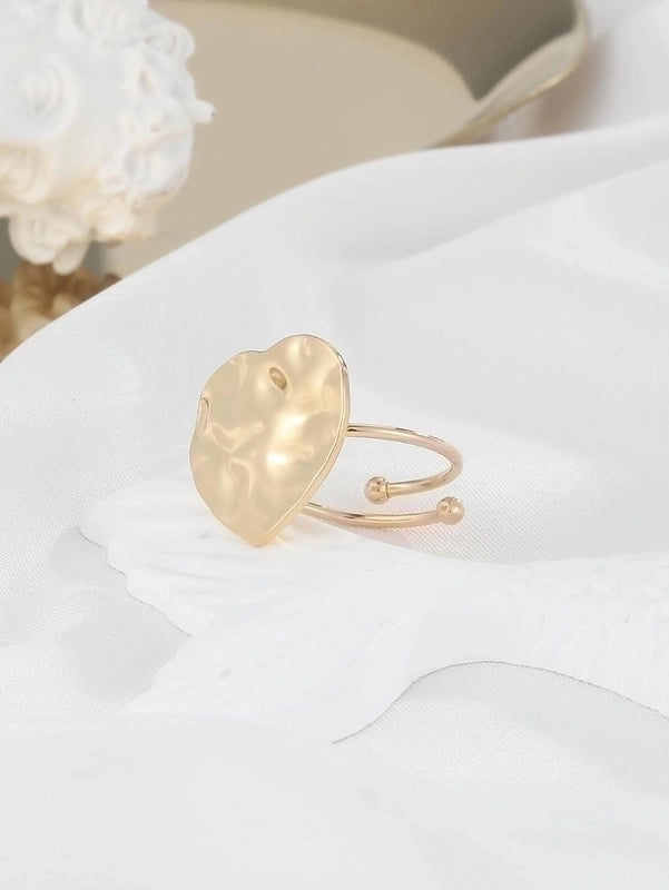 304 Stainless Steel 14K Gold Plated Minimalist Plating Heart Shape Solid Color Open Rings
