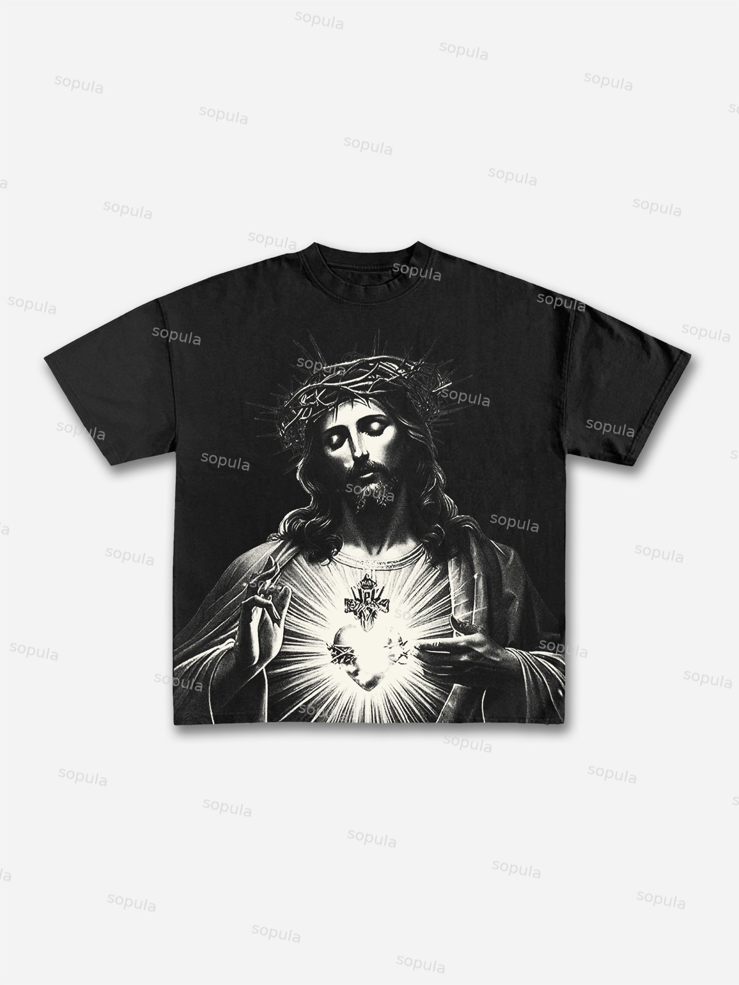 Vintage Jesus Print Cotton T-shirt