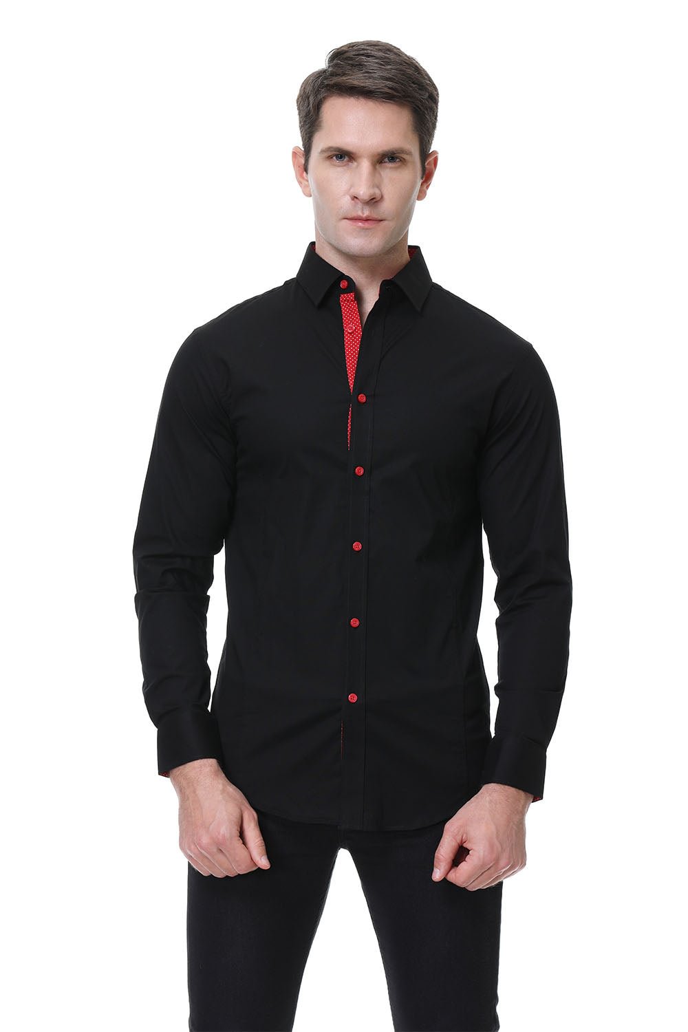 Men's Casual Long Cotton Stretch Shirt Black Alex Vando Fashion