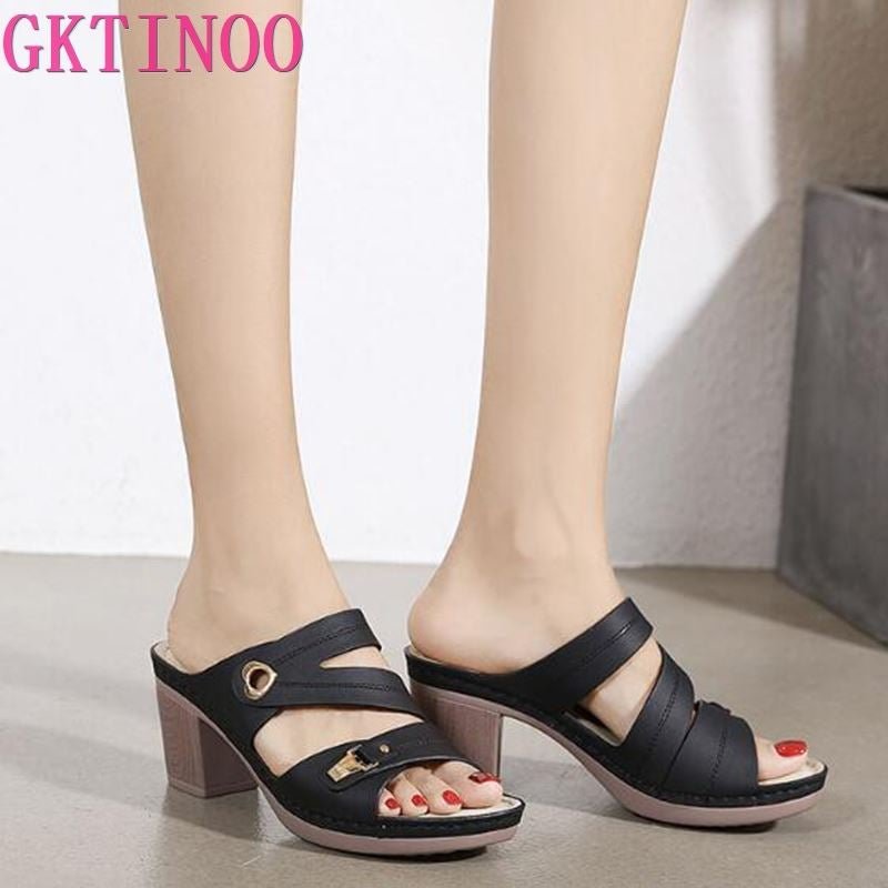 GKTINOO Women's Slippers Sandals 2021 Summer 8cm High Heels Women Shoes Woman Slippers Summer Sandals Fashion Shoes