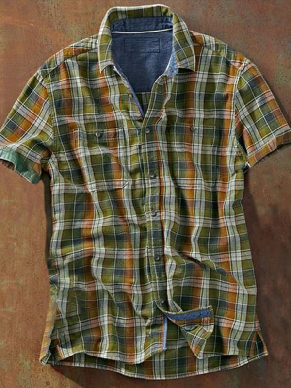 Men's multicolor striped pattern cotton linen shirt