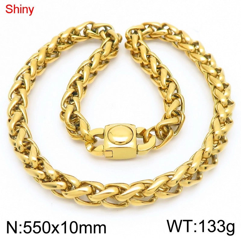 Fashion Stainless Steel 10mm Basket Chain Woven Chain Casting Buckle Necklace