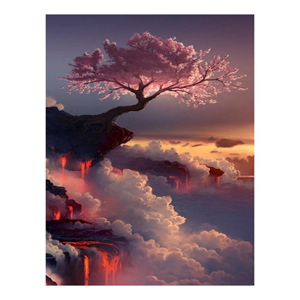 

42*32CM - Cliff Tree - Round Drill Diamond Painting, 501 Original