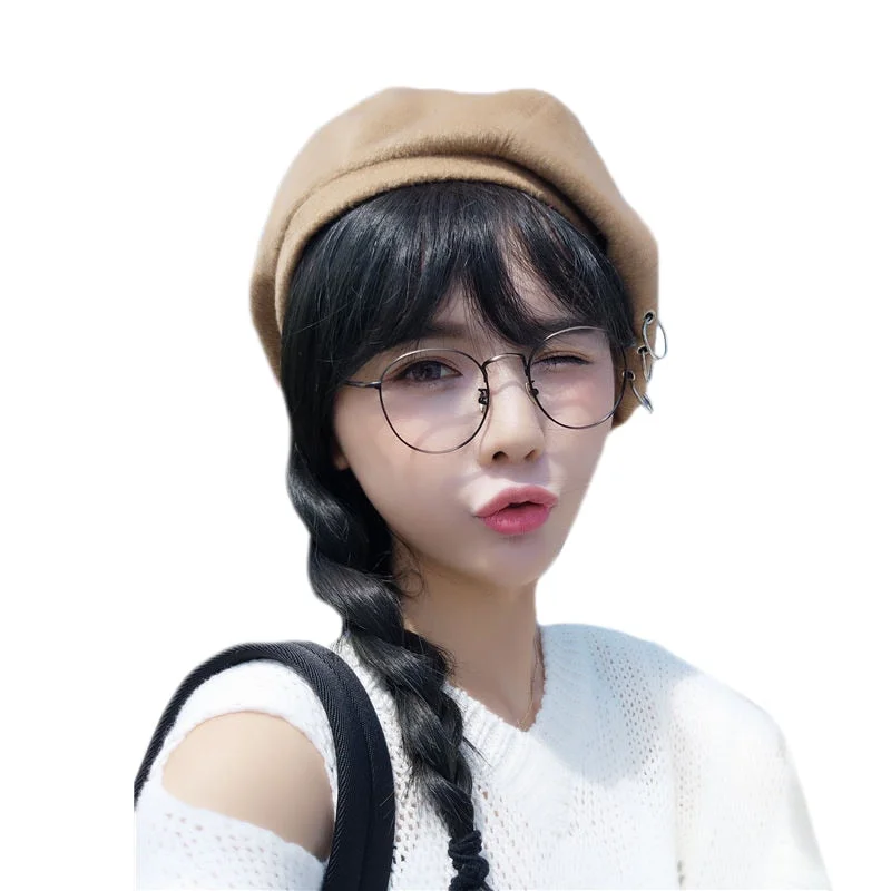 CUHAKCI Winter Hats Ring Wool Berets French Artist Beanie Women Ski Cap Solid Warm Sweet Girl Headwear