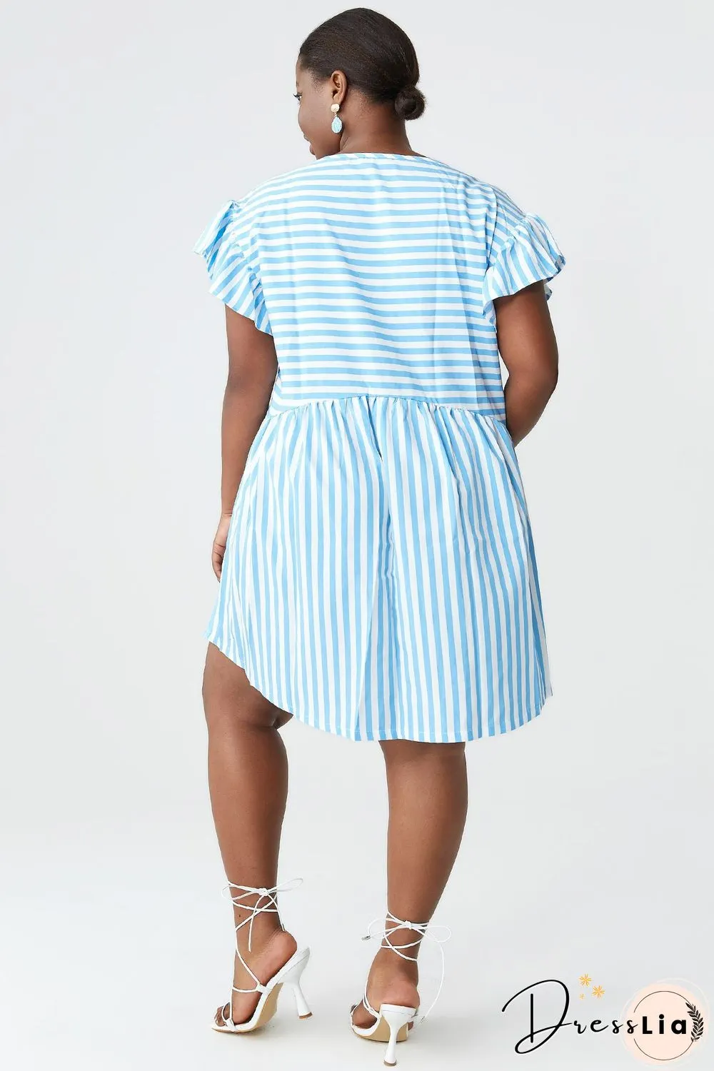 Ruffled-sleeved Striped Mini Dress P14497